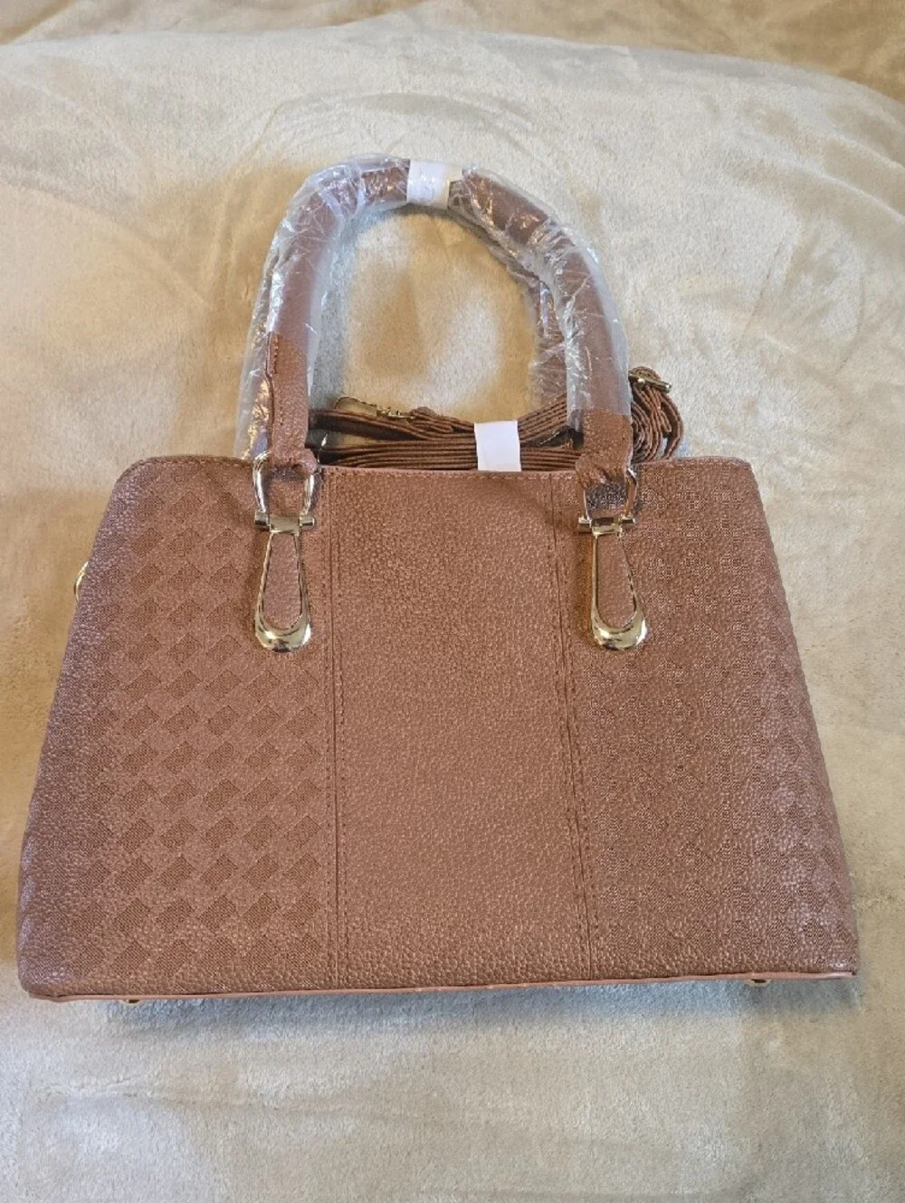 Classic Structured Brown Handbag with Top Handles